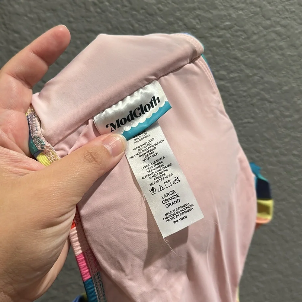 ModCloth the franky hi waited bikini rainbow stripes size large